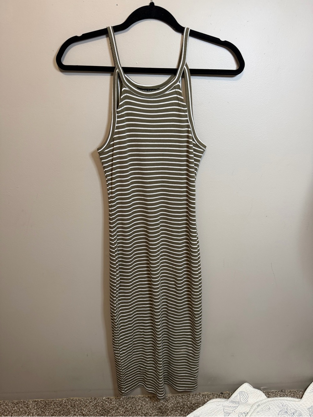 New Look Olive & White Striped Racerback Midi Dress